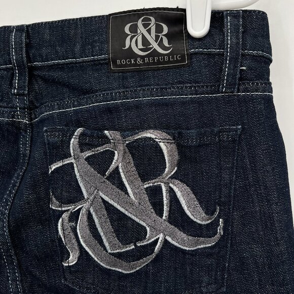 Rock & Republic Women's Navy Denim Jeans Size 31 Kasandra Flared Leg Mid Rise - Picture 8 of 12